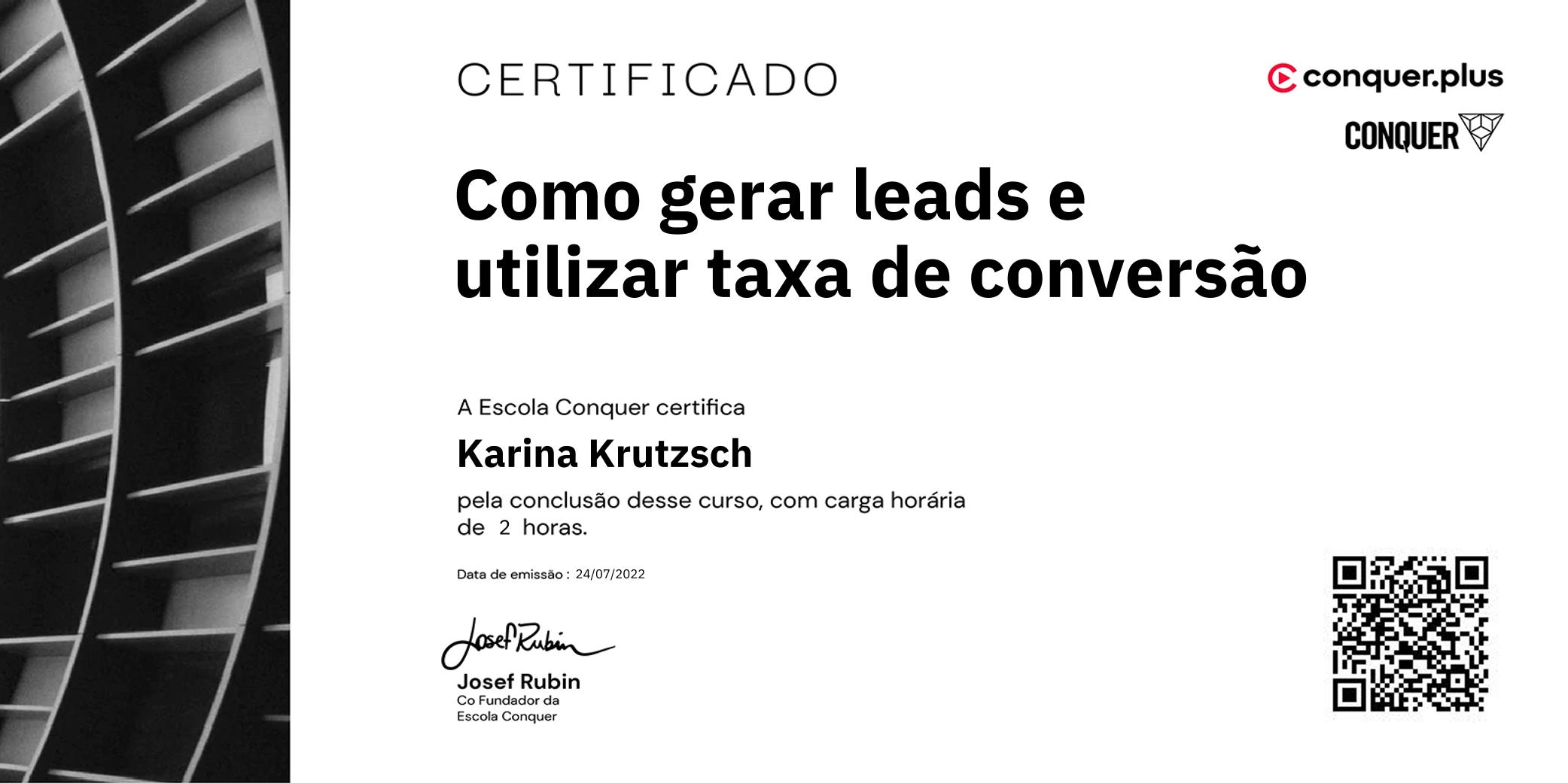 Certificado de Como gerar leads e utilizar taxa de conversão
